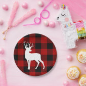 Assiettes En Carton Red Buffalo Plaid & White Deer | Nom personnel (Fête)