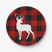 Assiettes En Carton Red Buffalo Plaid & White Deer | Nom personnel (Devant)
