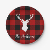 Assiettes En Carton Red Buffalo Plaid & White Deer | Nom personnel (Devant)