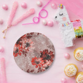 Assiettes En Carton Red, burgundy flowers. (Fête)