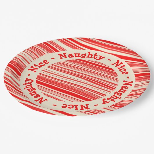 Assiettes En Carton Red Candy Stripes Naughty Nice Noël (Angle)
