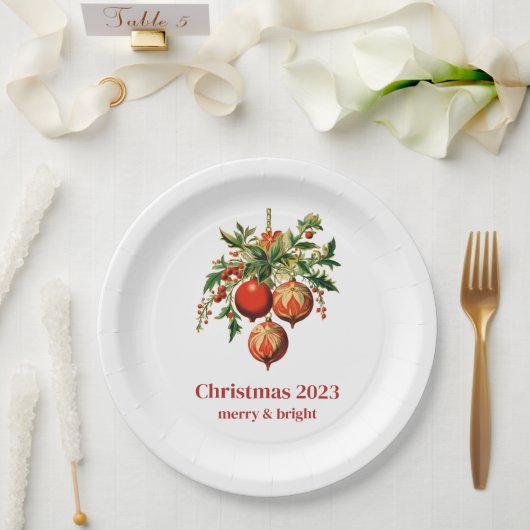 Assiettes En Carton Red Christmas Baubles avec Holly Festive (Mariage)