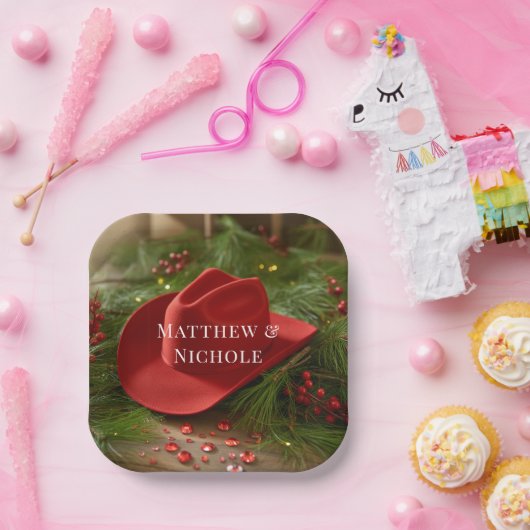 Assiettes En Carton Red Christmas Cowboy Hat Wedding (Fête)