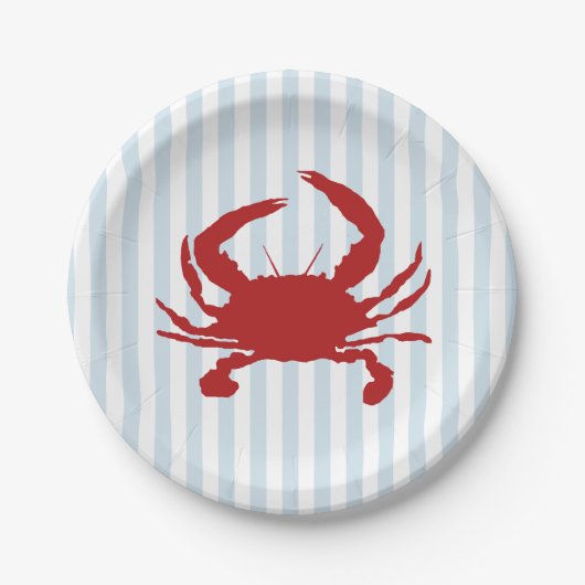 Assiettes En Carton Red Crab Painting Nautical Stripe Paper Plates (Devant)