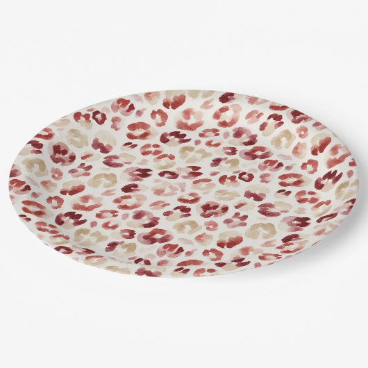 Assiettes En Carton Red Cream Leopard Animal Print (Angle)