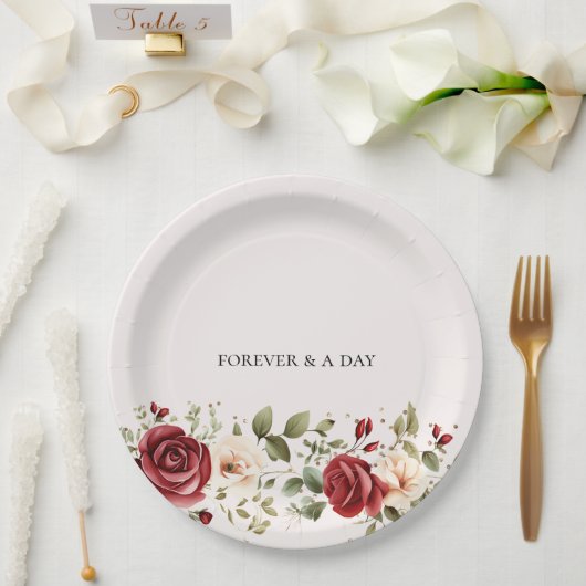 Assiettes En Carton Red Cream Rose Mariage or (Mariage)