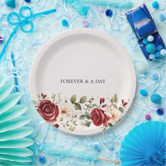 Assiettes En Carton Red Cream Rose Mariage or (Fête)