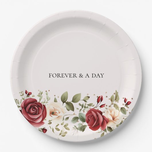 Assiettes En Carton Red Cream Rose Mariage or (Devant)