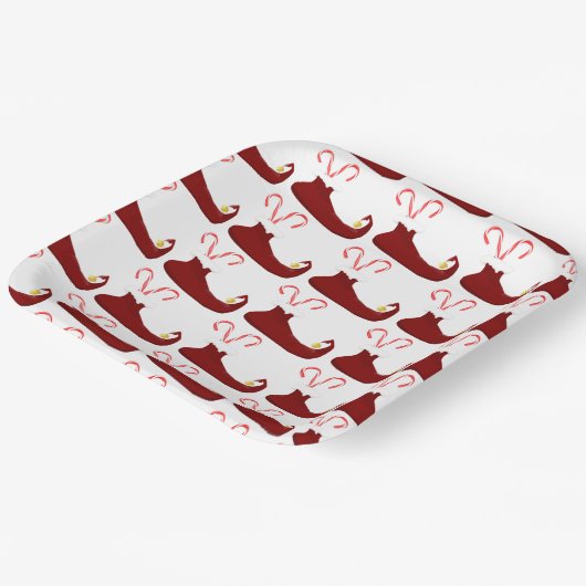 Assiettes En Carton Red Elf Slippers with Candy Canes Square (Angulaire)