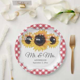 Assiettes En Carton Red En vichy Sunflower M. et Mme Mariage