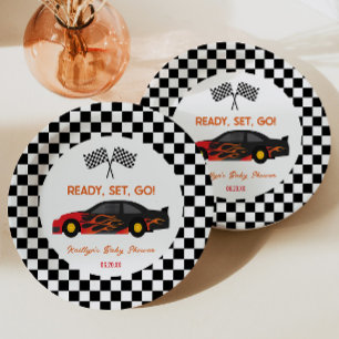 Assiettes En Carton Red Flame Race Car Ready Set Go Baby shower