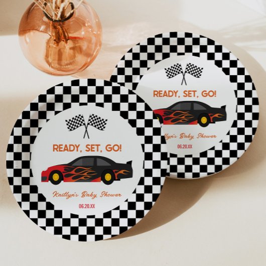 Assiettes En Carton Red Flame Race Car Ready Set Go Baby shower
