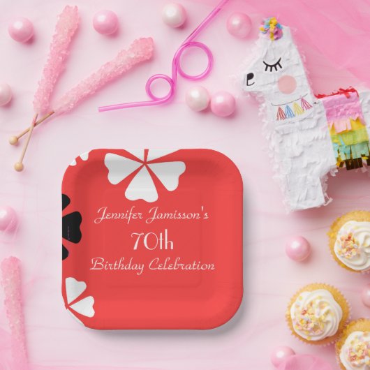 Assiettes En Carton Red Floral, Nom 70e fête d'anniversaire Simple Car (Fête)
