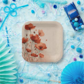 Assiettes En Carton Red flowers. (Fête)