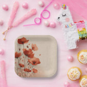 Assiettes En Carton Red flowers. (Fête)