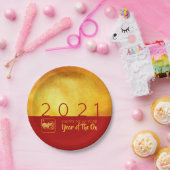 Assiettes En Carton Red Gold Chinese Ox coupé en papier 2021 PP (Fête)