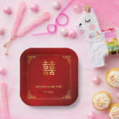 Assiettes En Carton   Red  Gold Chinese Wedding Custom  (Fête)