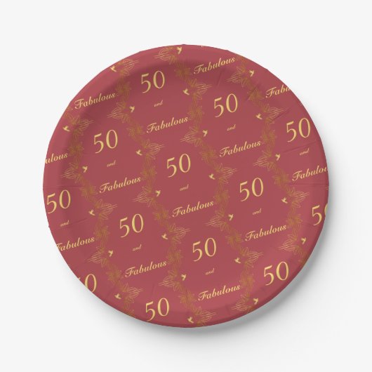 Assiettes En Carton Red Gold moderne 50 Fabuleux anniversaire (Devant)