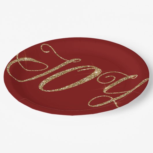 Assiettes En Carton Red Gold Parties scintillant Joie Noël (Angle)