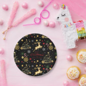 Assiettes En Carton Red Gold Reindeer Joyeux sapin de Noël (Fête)