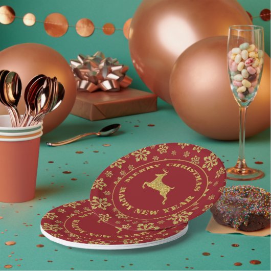 Assiettes En Carton Red Gold Snowflake Reindee (Multi)