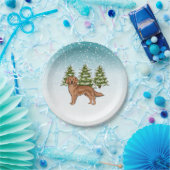 Assiettes En Carton Red Golden Retriever Chien Bleu hiver Noël (Fête)