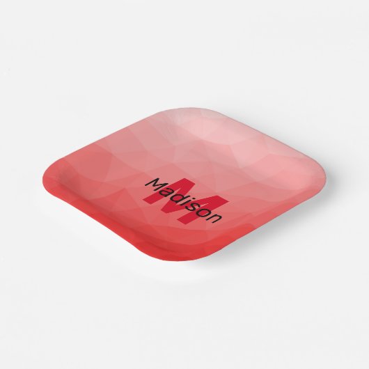 Assiettes En Carton Red gradient geometric mesh pattern Monogram (Angulaire)