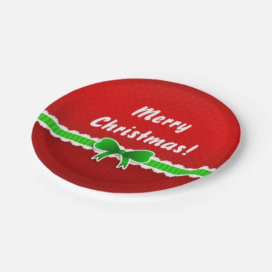 Assiettes En Carton Red Green Christmas Design Texte personnalisable (Angle)