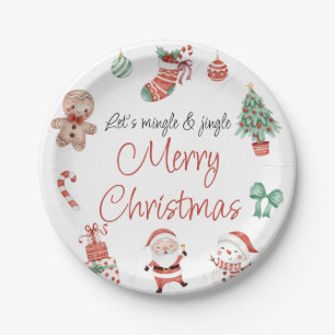 Assiettes En Carton Red Green Cute Père Noël Christmas Party