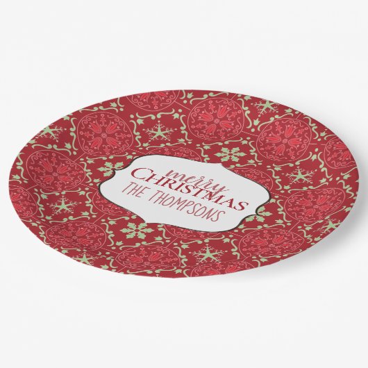 Assiettes En Carton Red Green Joyeux Noël Motif personnalisé (Angle)