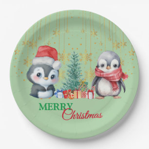 Assiettes En Carton Red Green Penguin Père Noël Joyeux Noël Party