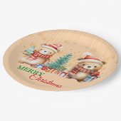 Assiettes En Carton Red Green teddy Bear Père Noël Joyeux Noël Party (Angle)