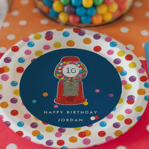 Assiettes En Carton Red Gumball Machine Candy Bubble Gum Anniversaire