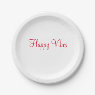 Assiettes En Carton Red happy vibes vacances simple minimum calligraph