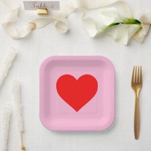 Assiettes En Carton Red Heart Beat Pastel Rose