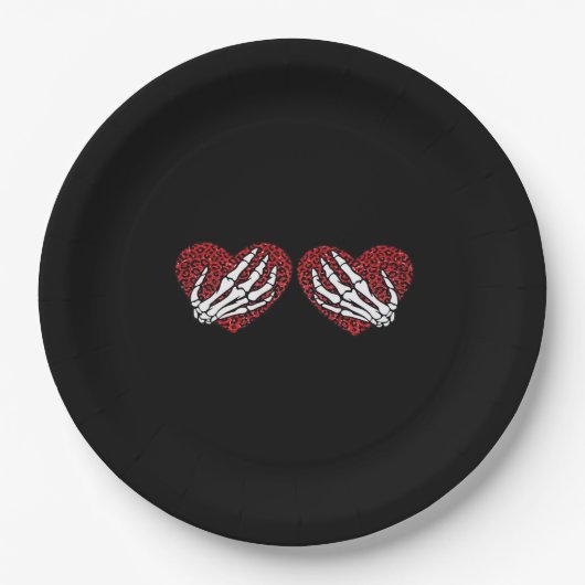 Assiettes En Carton Red Heart Skeleton Mains Classique (Devant)