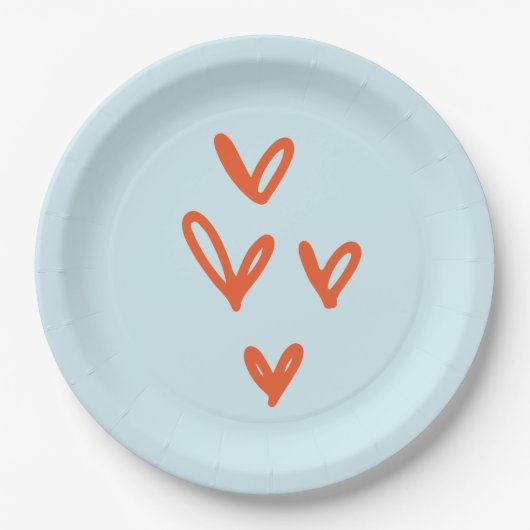 Assiettes En Carton Red Hearts Pastel Blue (Devant)