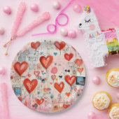 Assiettes En Carton Red Hearts Whimsical Love Motif (Fête)