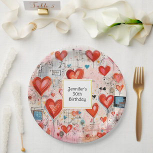 Assiettes En Carton Red Hearts Whimsical Love Motif Anniversaire