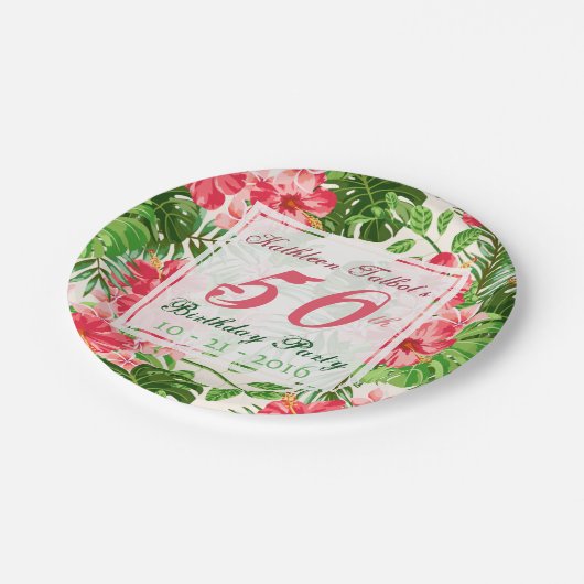 Assiettes En Carton Red Hibiscus 50e Anniversaire Plaque papier fête (Angle)
