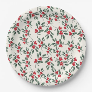 Assiettes En Carton Red Holly Berries feuilles de la feuille verte