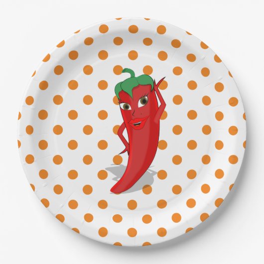 Assiettes En Carton Red Hot Pepper Diva Pois orange (Devant)