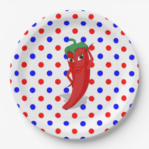 Assiettes En Carton Red Hot Pepper Diva Rouge Bleu Pois
