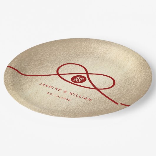 Assiettes En Carton Red Knot Union Double Bonheur Mariage chinois (Angle)