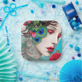 Assiettes En Carton Red Lips et Rose Peacock Abstrait (Fête)