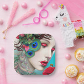 Assiettes En Carton Red Lips et Rose Peacock Abstrait (Fête)