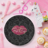 Assiettes En Carton Red Lips Kiss Black Floral (Fête)
