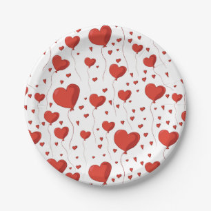 Assiettes En Carton Red Love Heart Balloon Motif Saint Valentin