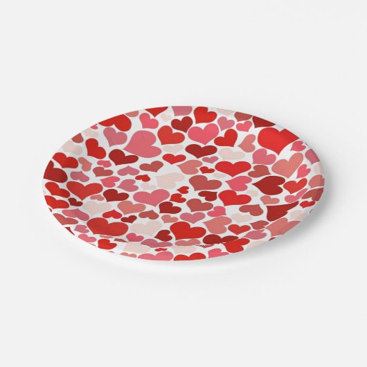 Assiettes En Carton Red Love Hearts Mosaic Pattern (Angle)