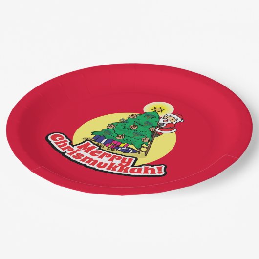 Assiettes En Carton Red Merry Chrismukkah avec Père Noël (Angle)